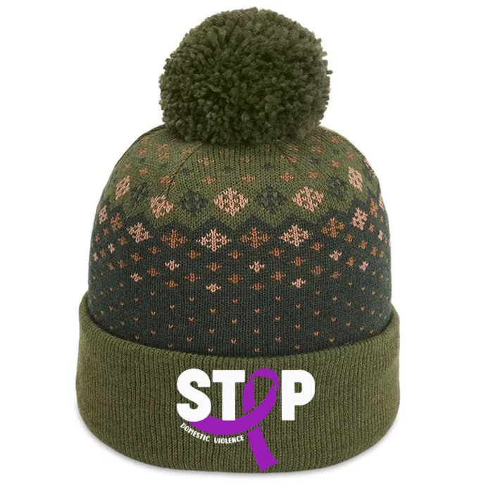 Stop Domestic Violence Awareness Purple Ribbon The Baniff Cuffed Pom Beanie