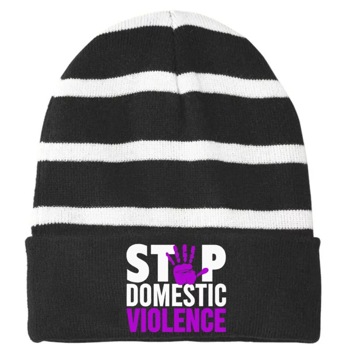 Stop Domestic Violence Domestic Violence Awareness Striped Beanie with Solid Band