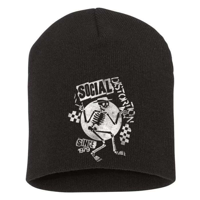 Social Distortion White Spray Skelly Short Acrylic Beanie