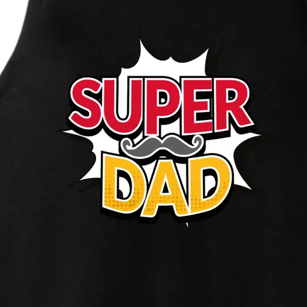 Super Dad With Moustache Fathers Day Ladies Tri-Blend Wicking Tank