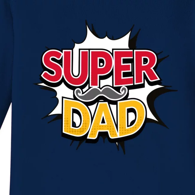 Super Dad With Moustache Fathers Day Baby Long Sleeve Bodysuit