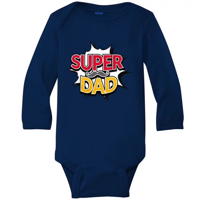 Super Dad With Moustache Fathers Day Baby Long Sleeve Bodysuit