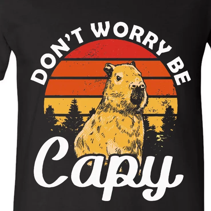 Sunset Dont Worry Be Capy Cute Capybara V-Neck T-Shirt