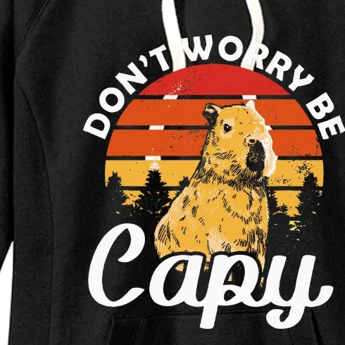 Sunset Dont Worry Be Capy Cute Capybara Women's Fleece Hoodie