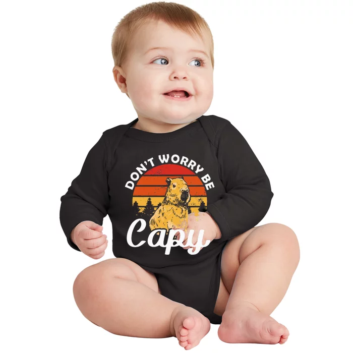 Sunset Dont Worry Be Capy Cute Capybara Baby Long Sleeve Bodysuit