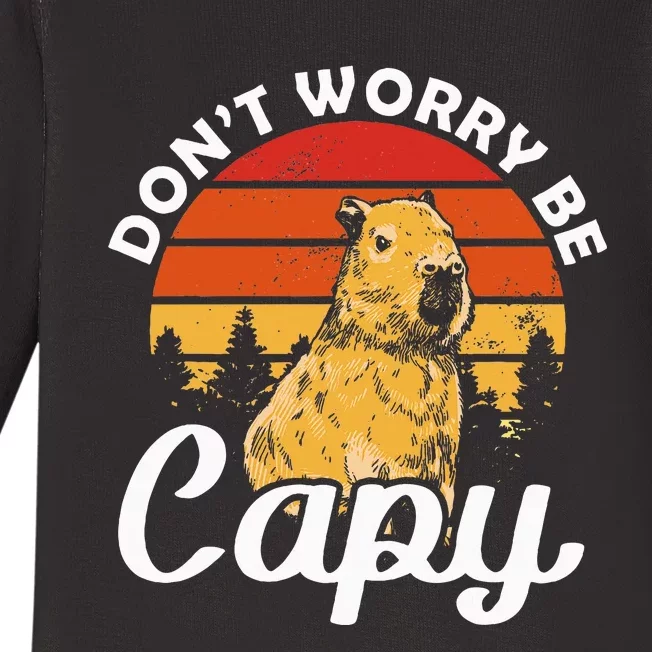 Sunset Dont Worry Be Capy Cute Capybara Baby Long Sleeve Bodysuit