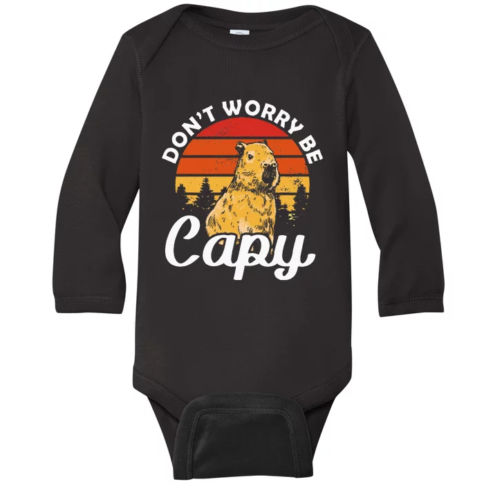 Sunset Dont Worry Be Capy Cute Capybara Baby Long Sleeve Bodysuit