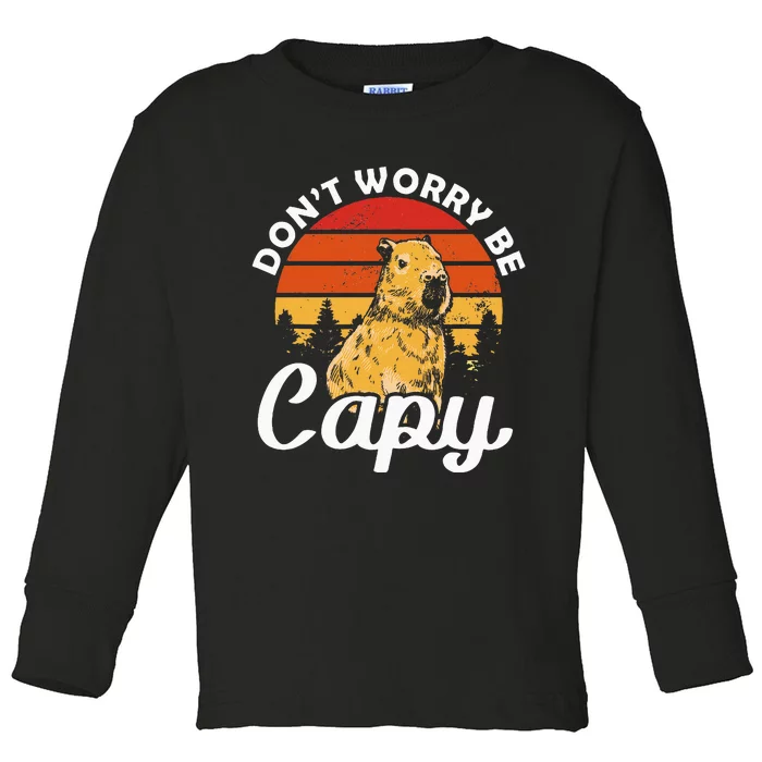 Sunset Dont Worry Be Capy Cute Capybara Toddler Long Sleeve Shirt