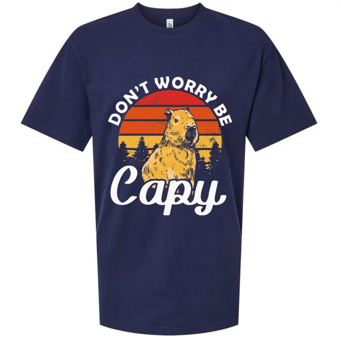 Sunset Dont Worry Be Capy Cute Capybara Sueded Cloud Jersey T-Shirt