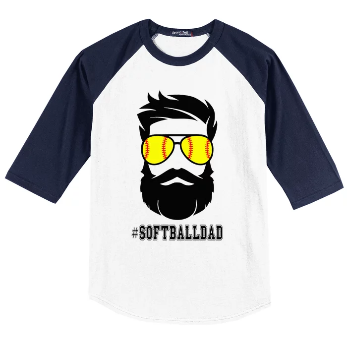 Softball Dad With Beard And Cool Sunglasses Baseball Sleeve Shirt