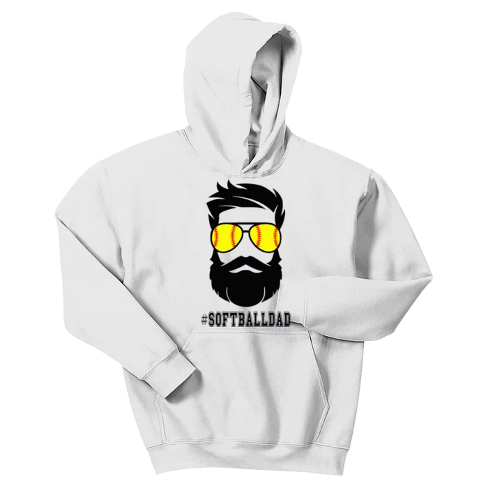 Softball Dad With Beard And Cool Sunglasses Kids Hoodie