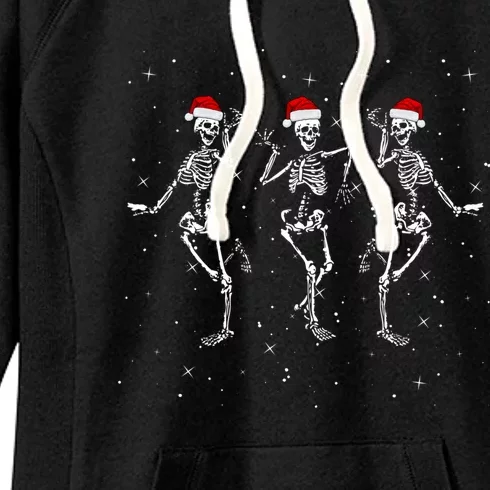 Skeletons Dancing With Xmas Hats Funny Christmas Skeleton Great Gift Women's Fleece Hoodie