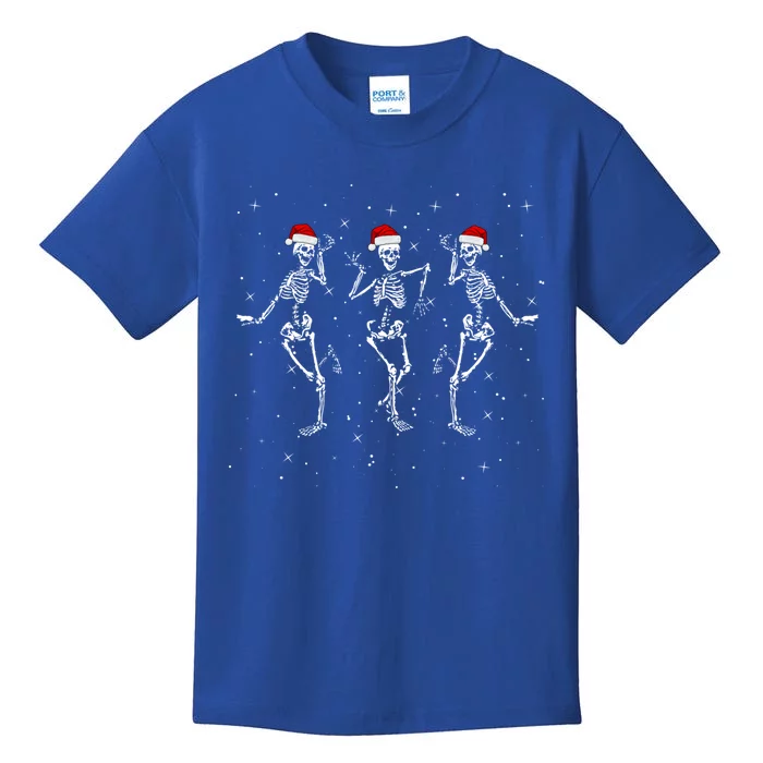 Skeletons Dancing With Xmas Hats Funny Christmas Skeleton Great Gift Kids T-Shirt