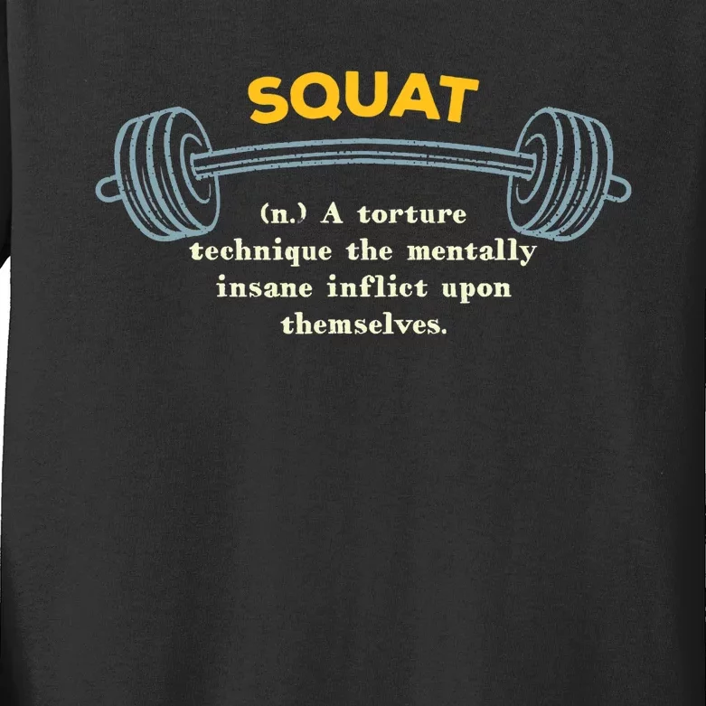 Squat Definition Workout Memes Gym Trending Fitness Kids Long Sleeve Shirt