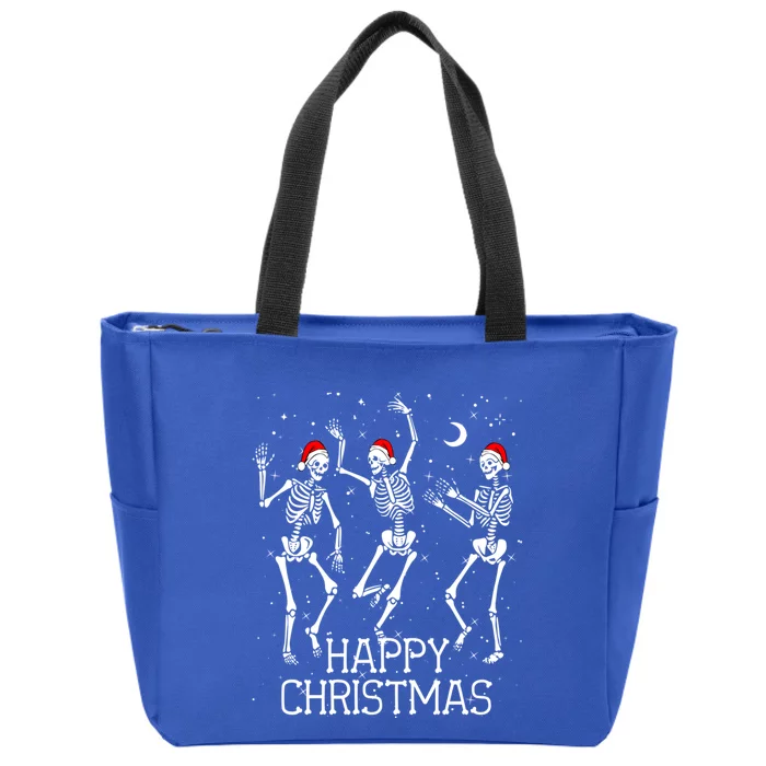 Skeletons Dancing With Xmas Hats Happy Christmas Skeleton Meaningful Gift Zip Tote Bag