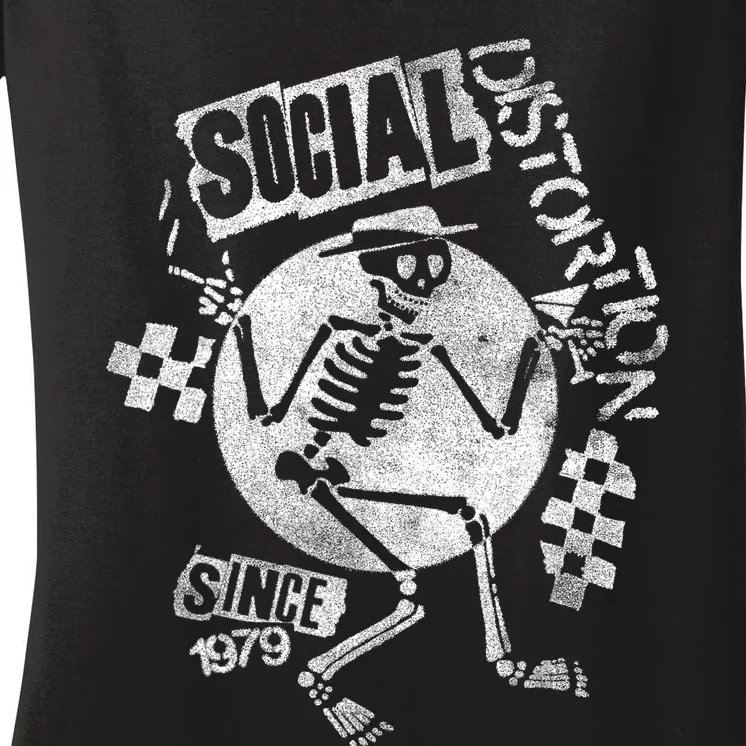 Social Distortion White Spray Skelly Women's V-Neck T-Shirt