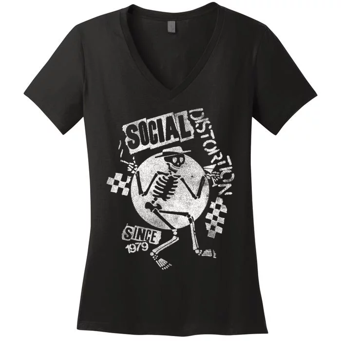 Social Distortion White Spray Skelly Women's V-Neck T-Shirt