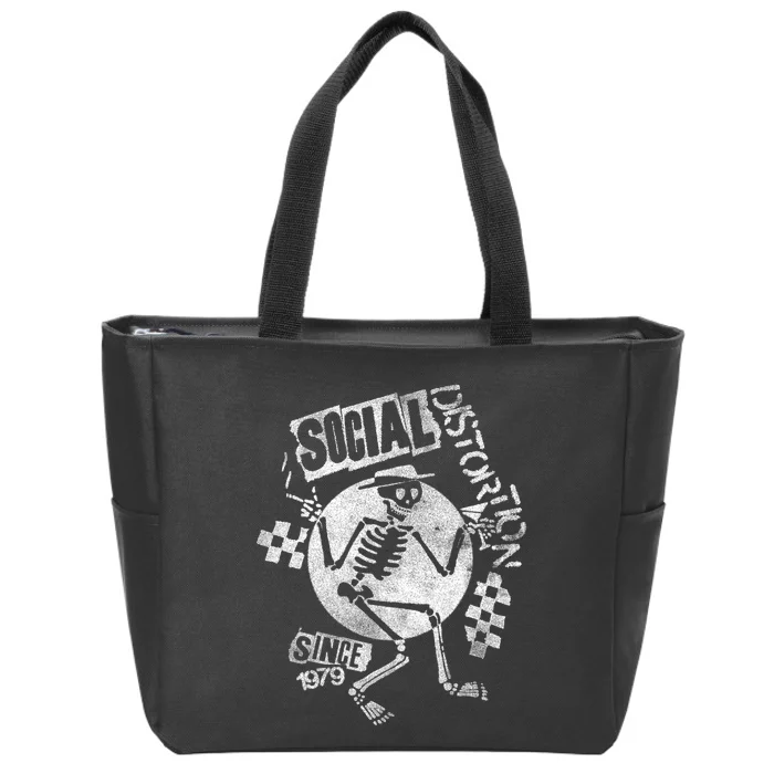 Social Distortion White Spray Skelly Zip Tote Bag