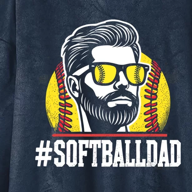 Softball Dad With Beard And Sunglasses Gift Hooded Wearable Blanket