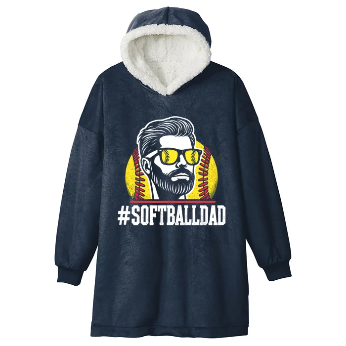 Softball Dad With Beard And Sunglasses Gift Hooded Wearable Blanket