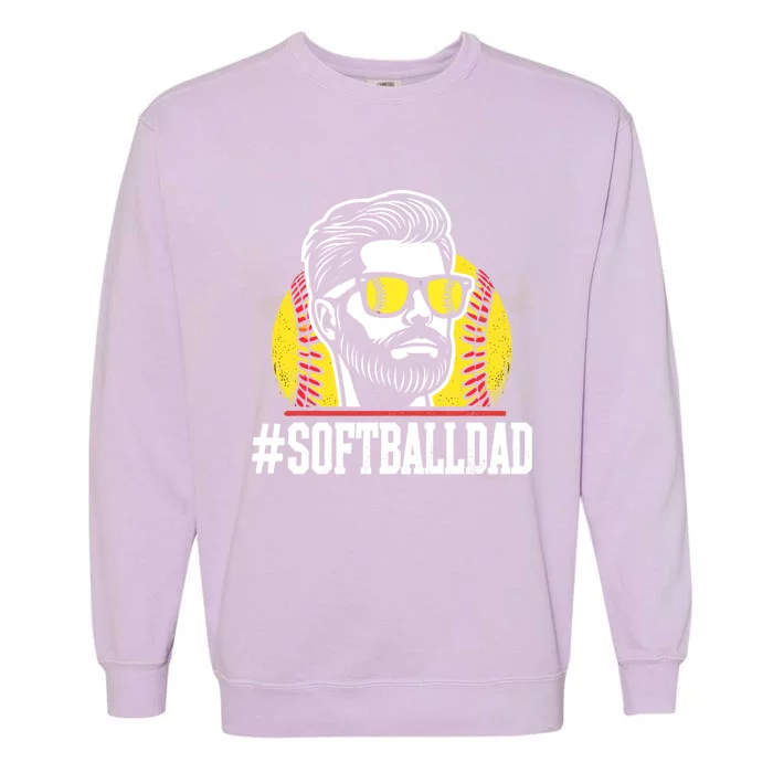 Softball Dad With Beard And Sunglasses Gift Garment-Dyed Sweatshirt