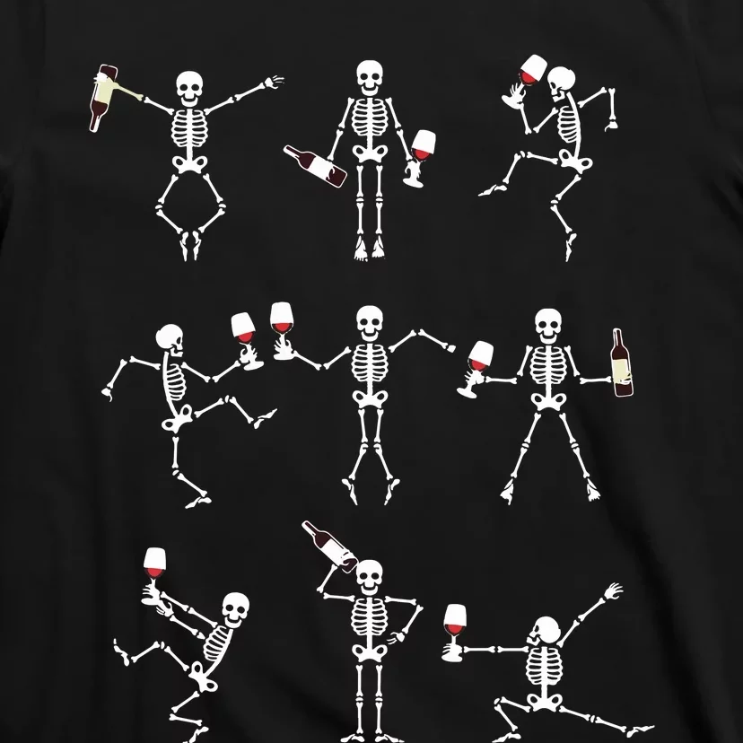 Skeleton Dancing With Hallo Wine Halloween Party T-Shirt