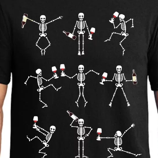 Skeleton Dancing With Hallo Wine Halloween Party Pajama Set