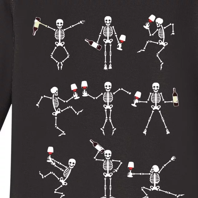 Skeleton Dancing With Hallo Wine Halloween Party Baby Long Sleeve Bodysuit