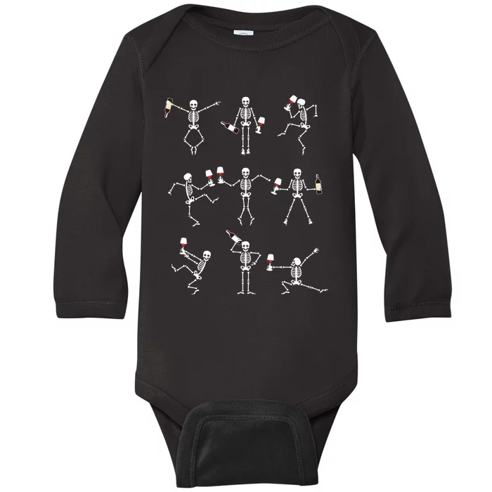 Skeleton Dancing With Hallo Wine Halloween Party Baby Long Sleeve Bodysuit