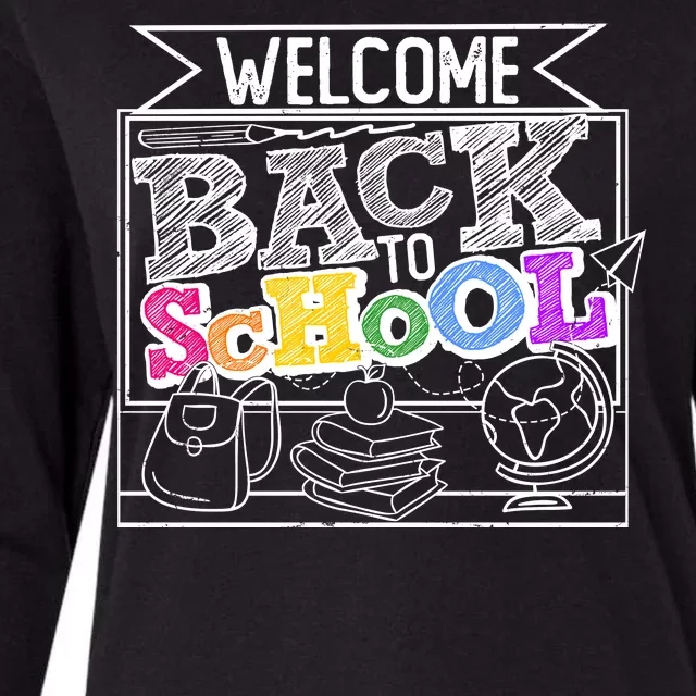 Sketchy Doodle Welcome Back To School Womens Cotton Relaxed Long Sleeve T-Shirt