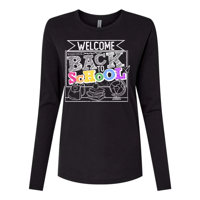 Sketchy Doodle Welcome Back To School Womens Cotton Relaxed Long Sleeve T-Shirt