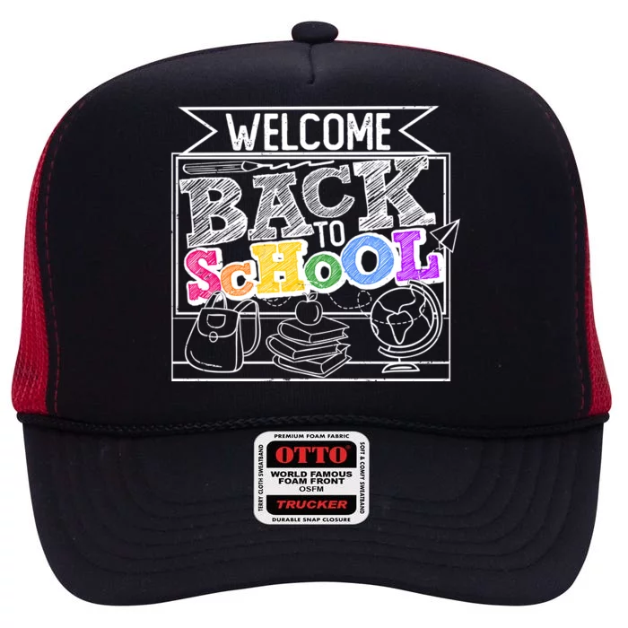 Sketchy Doodle Welcome Back To School High Crown Mesh Trucker Hat