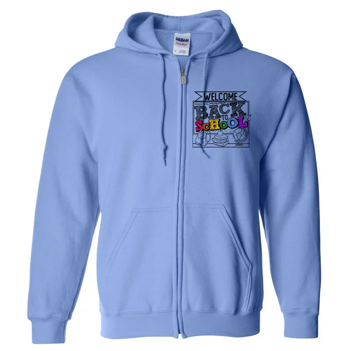 Sketchy Doodle Welcome Back To School Full Zip Hoodie