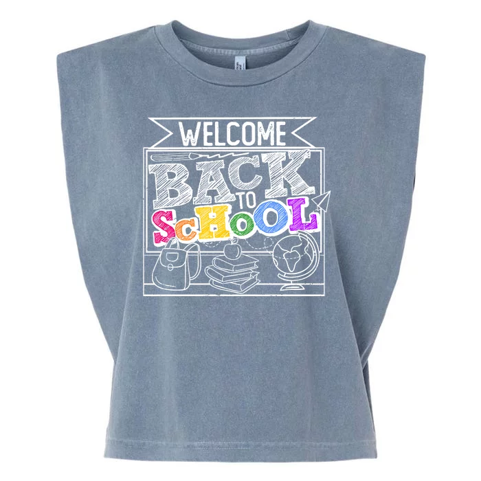 Sketchy Doodle Welcome Back To School Garment-Dyed Women's Muscle Tee