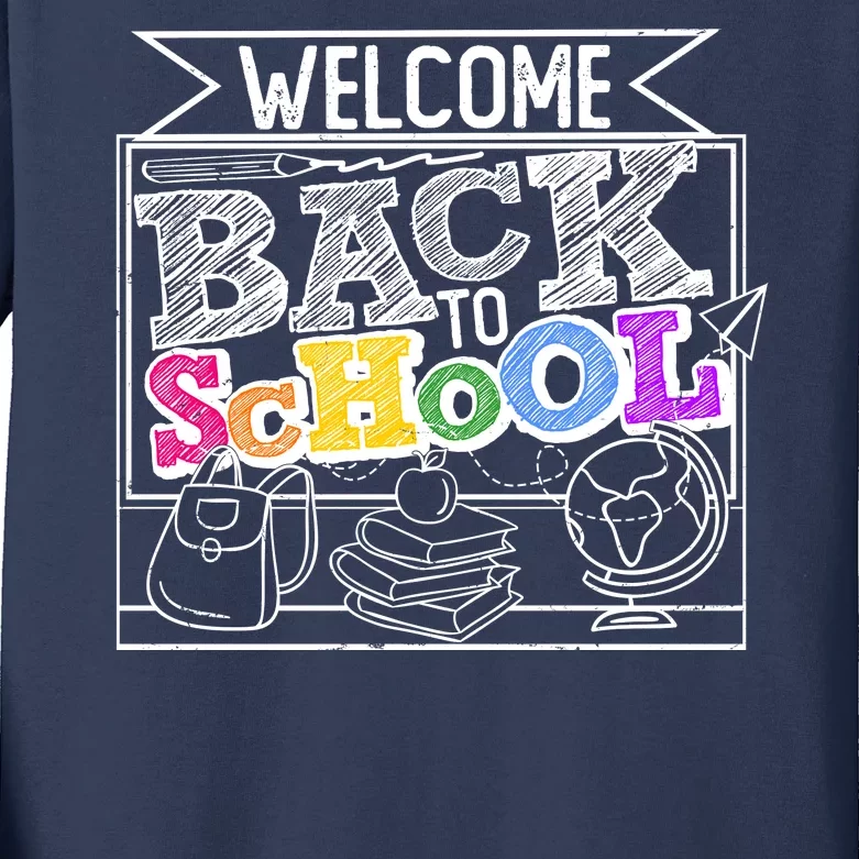 Sketchy Doodle Welcome Back To School Kids Long Sleeve Shirt