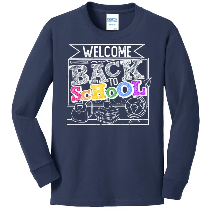 Sketchy Doodle Welcome Back To School Kids Long Sleeve Shirt