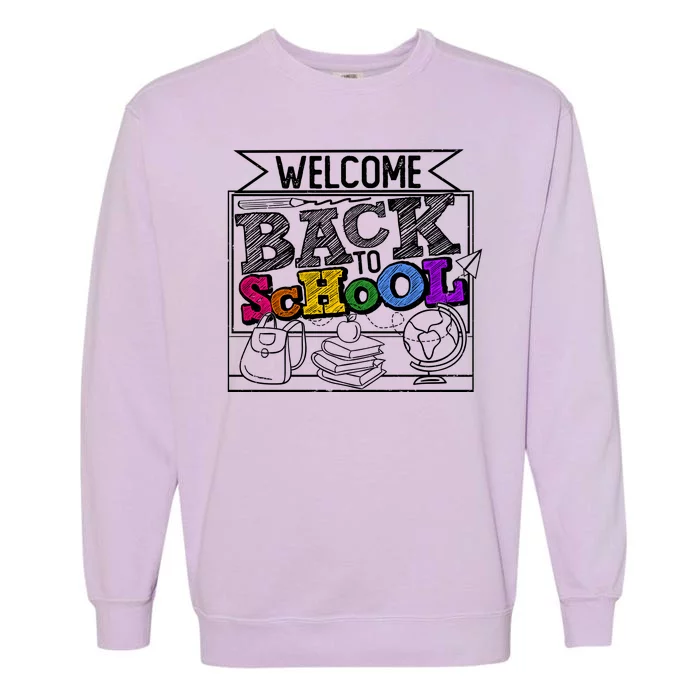 Sketchy Doodle Welcome Back To School Garment-Dyed Sweatshirt