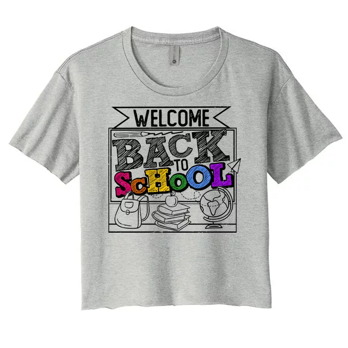 Sketchy Doodle Welcome Back To School Women's Crop Top Tee