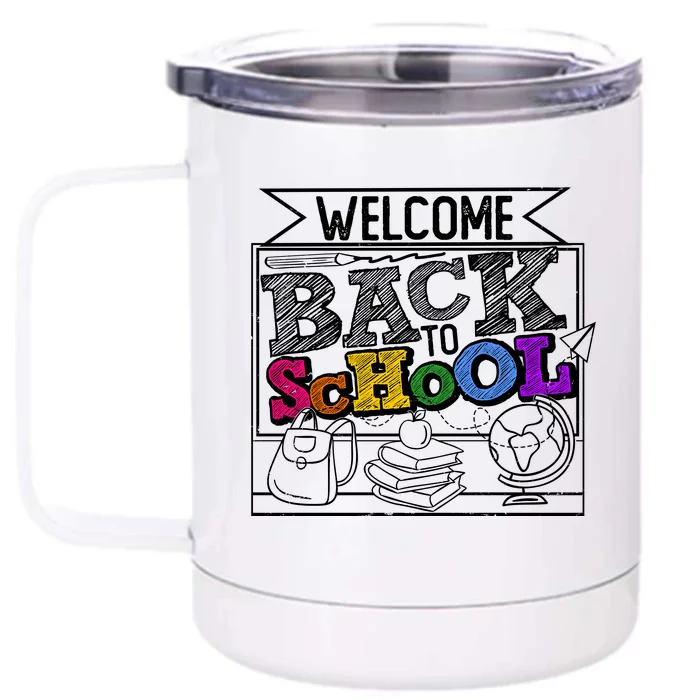 Sketchy Doodle Welcome Back To School Front & Back 12oz Stainless Steel Tumbler Cup