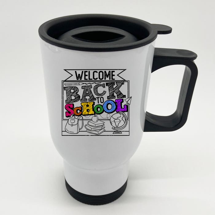 Sketchy Doodle Welcome Back To School Front & Back Stainless Steel Travel Mug