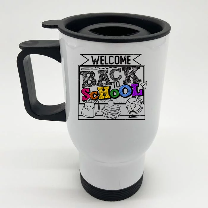 Sketchy Doodle Welcome Back To School Front & Back Stainless Steel Travel Mug