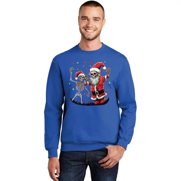 Skeleton Dancing With Santa Claus Christmas Tree Xmas Lights Gift Sweatshirt