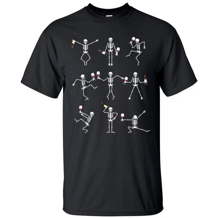 Skeleton Dancing With Hallo Wine Halloween Party Tall T-Shirt