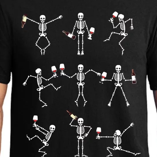 Skeleton Dancing With Hallo Wine Halloween Party Pajama Set