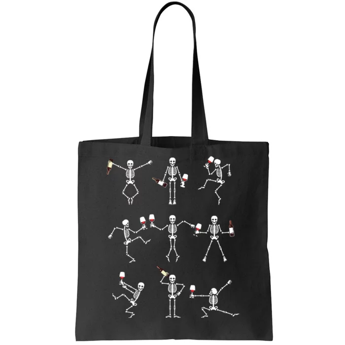 Skeleton Dancing With Hallo Wine Halloween Party Tote Bag