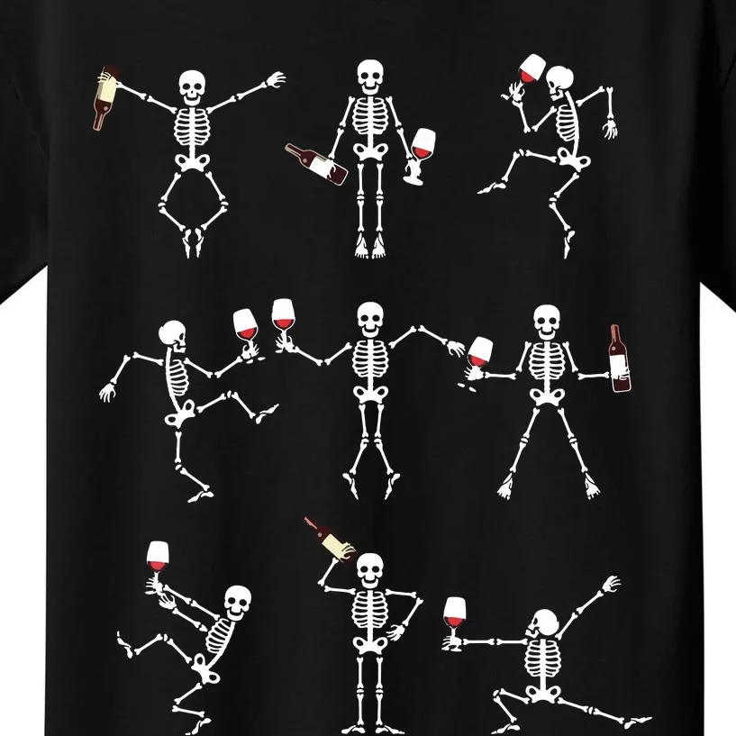 Skeleton Dancing With Hallo Wine Halloween Party Kids T-Shirt