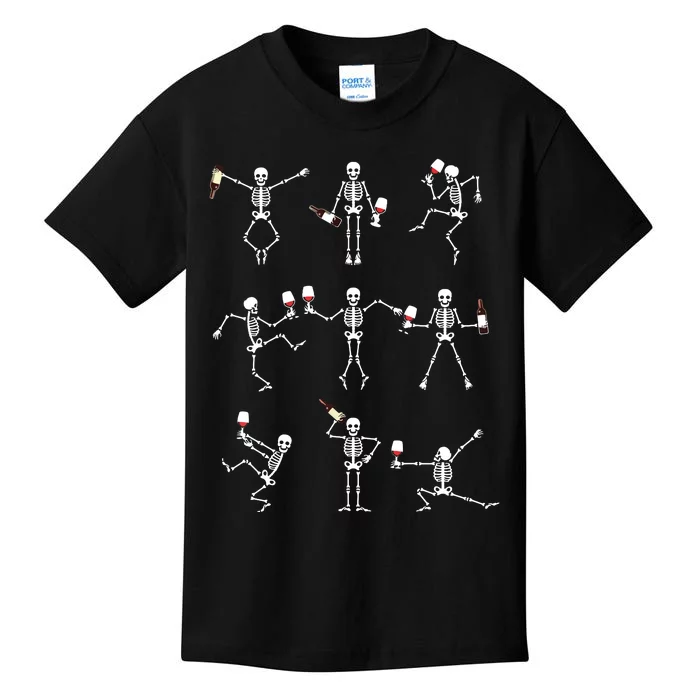 Skeleton Dancing With Hallo Wine Halloween Party Kids T-Shirt