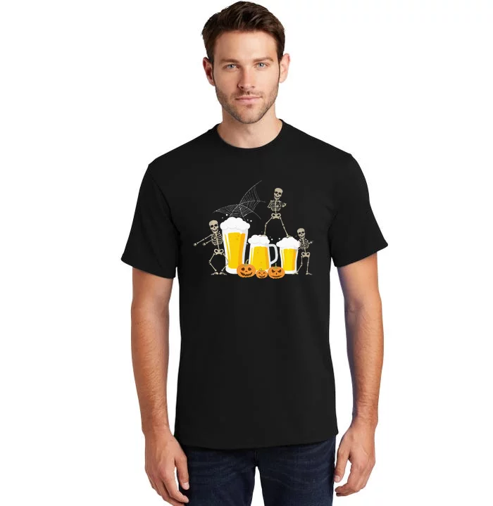 Skeleton Dance With Beer Mugs Halloween Fun Drinking Adults Tall T-Shirt