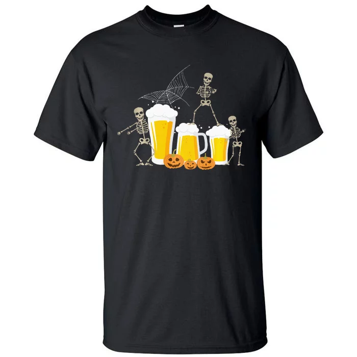 Skeleton Dance With Beer Mugs Halloween Fun Drinking Adults Tall T-Shirt