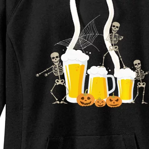 Skeleton Dance With Beer Mugs Halloween Fun Drinking Adults Women's Fleece Hoodie